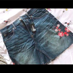 NWT EXPRESS FLOWER EMBROIDERED DENIM SKIRT SIZE 2